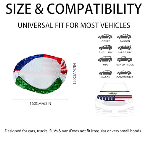 USA & Mexico Flag Car Hood and Mirror Covers Set – 4' x 5.25', Durable Polyester Spandex, Stretchable, Vibrant Colors, Universal Fit, Patriotic Car Accessories for Cars, Trucks & SUVs