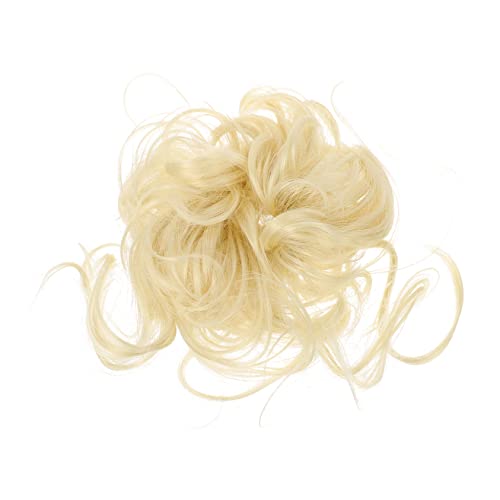 WRITWAA Peluca esponjosa natural postizo de moño rizado ondulado peluca de cabello humano rizado chicas coleteros moño de pelo desordenado Alambre de alta temperatura Beige