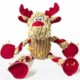 Christmas Dog Toys Tough Chew Toys for Large Dogs, Stuffed Reindeer Dog Toy with 5 Squeakers & Crinkle Paper, Squeaky Interactive Plush Toy to Keep Them Busy, Dog Gifts for Small Medium Large Dogs