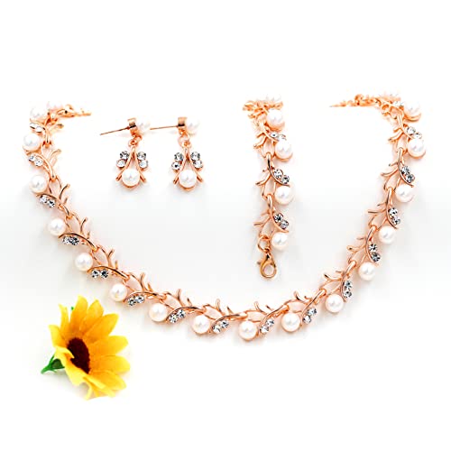 Uloveido Alloy Crystal Wedding Jewelry Sets for Brides Rhinestone Necklace and Drop Earrings Platinum Plated Y6443