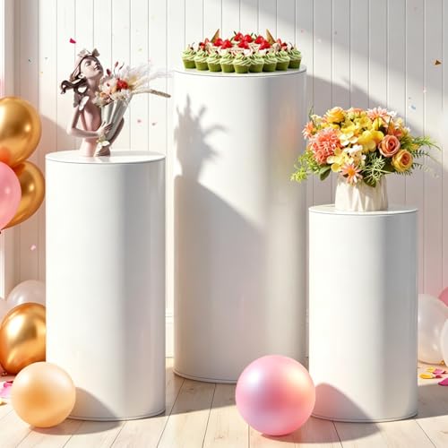 Cylinder Stands for Party 3Pcs White Cylinder Pedestal Stand Cilindros Para Fiestas Cake Table Stand Parties Round Cylinder Display Plant Stand for Wedding Birthday Decor 35(XXL) 29.5(XL) 23.6(L)