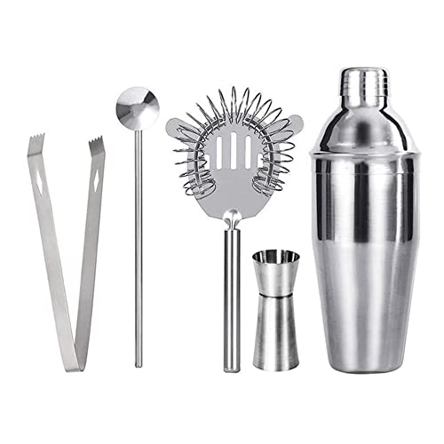 DEAUVIOR 5/6/9 Pieces Cocktail Shaker Set 550ml/750ml Stainless Steel Boston Shaker Mixer Bartender Kit with Shaker Strainer Jigger Spoon Ice Tong Tools Bar Accessories (Silver 550ml, 5pcs)