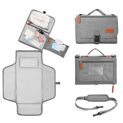 EXLIFBAG Portable Changing Pad, Diaper Changing Pad for Newborn Girl & Boy, Waterproof Travel Changing Mat with Shoulder Strap, Baby Gift