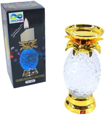 Colorful Pineapple Water Globe Glitter Swirl LED Candle Holder Pedestal Bath and Body Works Wick Romantic Gifts Home Furnishings Party Decorations Creative and Cute Mother's Day (Gold)