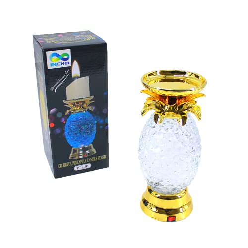 Colorful Pineapple Water Globe Glitter Swirl LED Candle Holder Pedestal Bath and Body Works Wick Romantic Gifts Home Furnishings Party Decorations Creative and Cute Mothers Day (Gold)