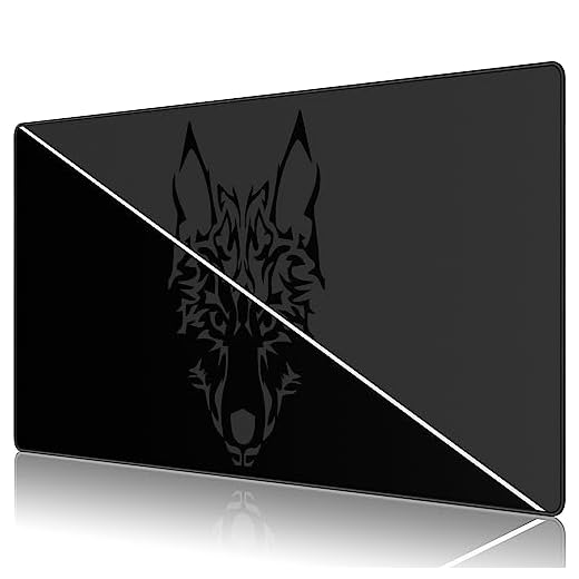 Anpollo Large Gmaing Mauspad mit genähten Kanten, Superior Micro-Weave Stoff, Anti-Rutsch-Basis, Größe 35,4 X 15,7X 0,12inches - Schwarz Grau Wolf Kopf