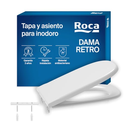 Roca Dama Retro - Tapa y asiento de Supralit para inodoro con bisagras extraíbles, tapadera de WC original con ajuste perfecto, recambio de tapa de váter resistente, blanco, A801327004