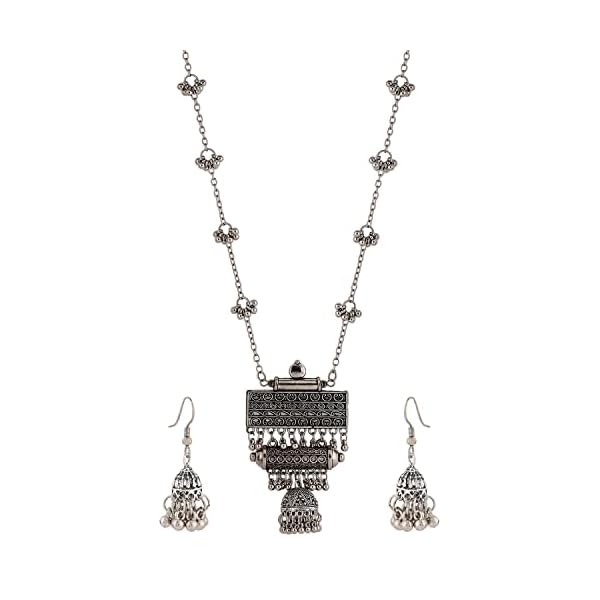 Shining Diva Fashion Latest Stylish Traditional Oxidised Silver Necklace Jewellery Set for Women (13118s)
