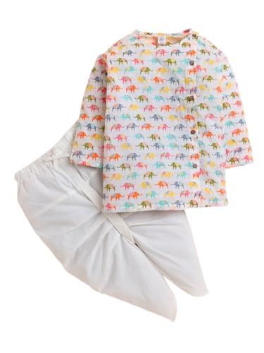 Image of POLKA TOTS Premium Cotton Dhoti Kurta Set for Kids Boys | Traditional Angrakha Style Ethnic Wear for Boys | Kurta Dhoti Set for Kids | Festive & Wedding Clothing Set for Baby