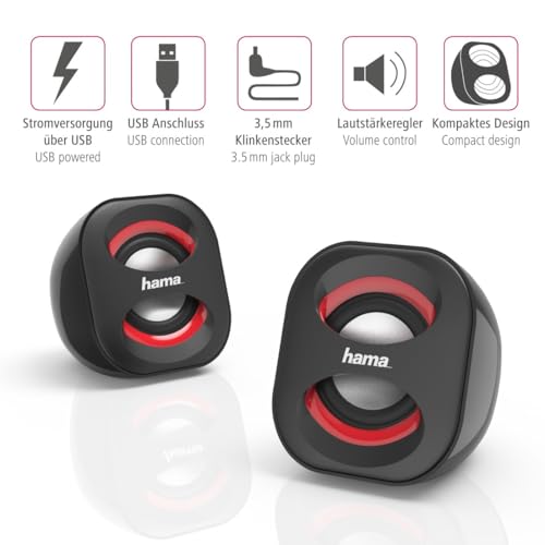 Hama PC Lautsprecher Sonic Mobil 183 (USB 3.0, 3,5 Mm Klinke, 3 W, Aktive Boxen Für Computer,...