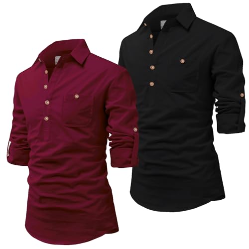 Image of Vida Loca Men Cotton Full Sleeve Casual Spread Collor Slim Fit Short Kurta for Men and Boys (Pack of 2)