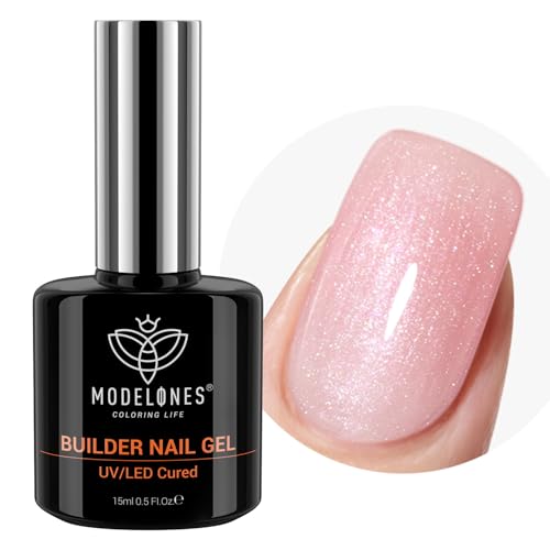 modelones Builder Nail Gel, 8-in-One Pink Shimmer Builder, Sparkle Glitter