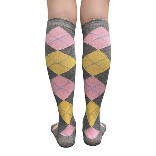 Image of Couver Women's Argyle Knee High Socks - Soft Acrylic Over the Calf Tube Style Socks for Casual Athletic - One Size