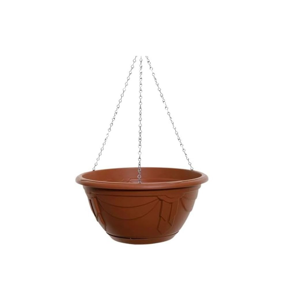 shopior Flower and Herb Plastic Hanging Basket | Plant Saucer for Indoor Outdoor | Wall Planters | Plant Pots for Succulents | Hanging Flower Pots for Garden, Balcony - 32cm (Terracotta - Pack 1)