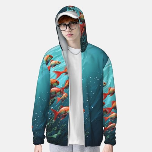 Women's UPF 50+ Sun Protection Hoodie Fish aquarium Sun Shirt Long Sleeve Fishing Shirts for Men Jacket4