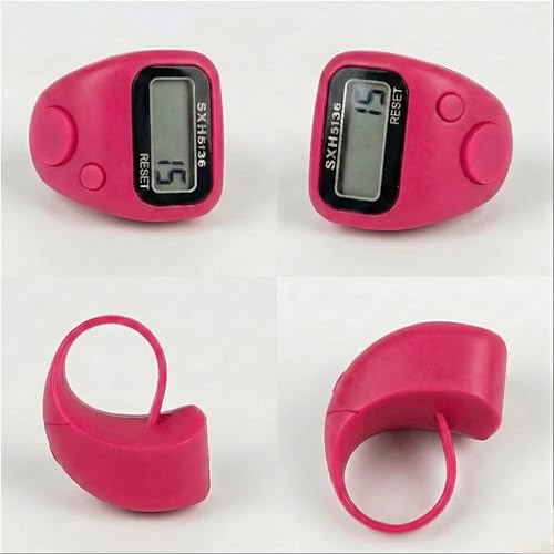 Image of Digital Finger Tally Counter, 5-Digit LCD Display, Ring Design with Reset Button (Pack of 1) (Pink)