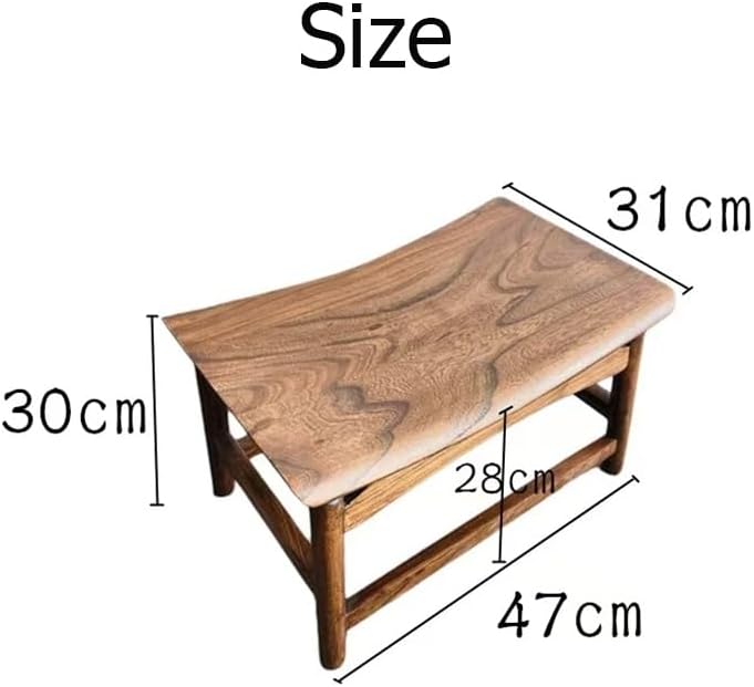 Solid North Elm Wood Shoe Changing Stool, Hand-Carved, Waxed Finish, Jointed Structure, 18.5 x 12.2 x 11.8 Inch (Walnut)