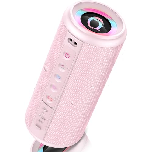 Portable Bluetooth Speaker, 2026 Bluetooth 5.4 Wireless Speaker with 20W HD Loud Stereo Sound, 20H Playtime, LED Lights, IP7, TWS Pairing, Built-in Mic, for Outdoor, Home, Beach, Party, Gift, Pink