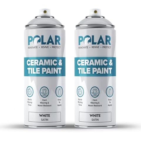 Polar Ceramic & Tile Spray Paint - White - 2 x 400ml - Ideal for Bathroom Shower, Bath & Kitchen - Excellent Durability & Water Resistant - Fast Drying Cover