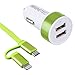Produktbild NINETEC® 3.1A Dual Auto Ladegerät Zigarettenanzünder 2X Smart IQ USB 2in1 Ladekabel Grün Lightning für Apple und Micro-USB für Android Geräte