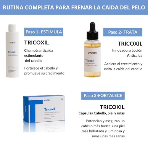KOSEI TRICOXIL | Evita la Caida del Cabello Mujer y Hombre | Alternativa al Minoxidil y al Finasteride | Cápsulas Anticaida Pelo | Fortalece Piel y Uñas | 2x1-120 Cápsulas