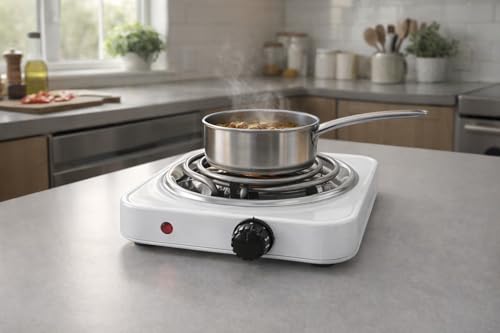 Image of Single Burner Electric Hot Plate Stove with Adjustable Temperature Control, Compact Portable Coil Cooktop for Home, Hostel, Office, Travel & Emergency Cooking, Energy Efficient Design