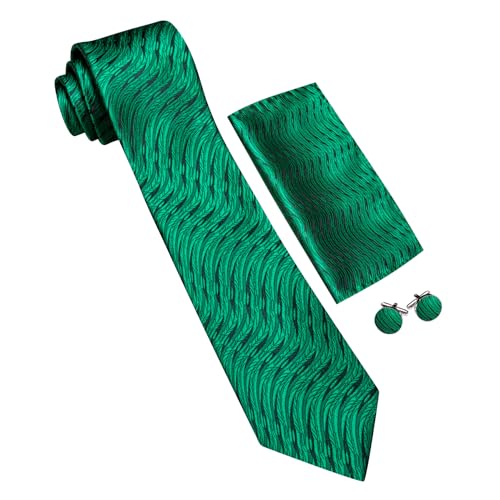 Image of Barry.Wang Man Stripe Ties Set Silk Woven Pocket Square Necktie Cufflinks Formal Party Business