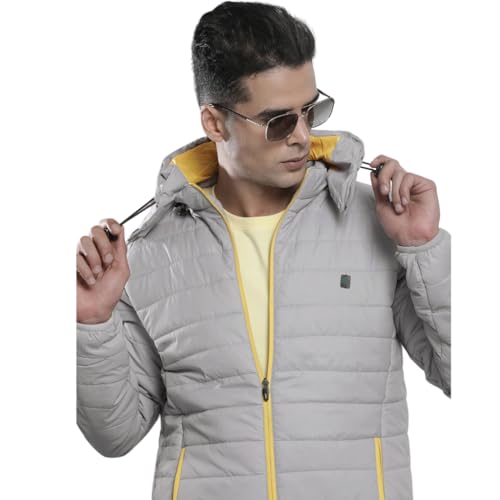 The Indian Garage Co Men Grey Slim Fit Solid Puffer Jacket