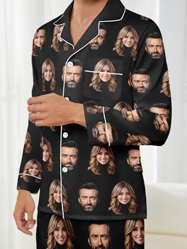 Personalized Custom Pajama Set for Men Women Picture Print Long Sleeve Sleepwear Button Down Nightwear4