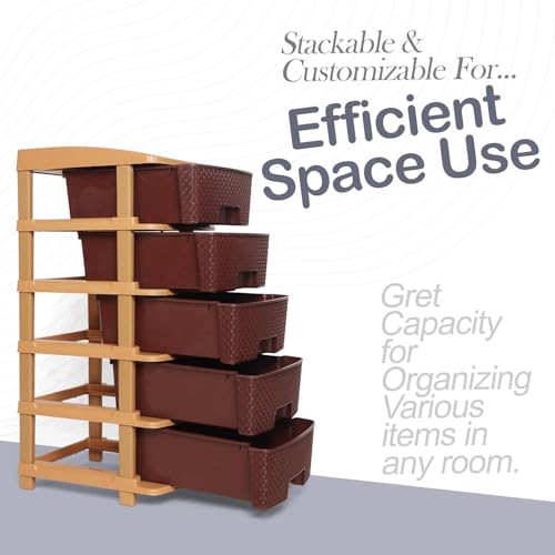 Image of 5XL Plastic Modular Drawer System for Home, Office, Hospital, Parlor, School, Doctors, Home and Kids, Product Dimension When assembeled (30cmx39cmx77 cm):(CHOCOLATE BROWN, 5XL)
