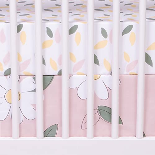 Trend Lab Modern Baby Crib Bedding Set For Girls | Lemon Floral 4 Piece Nursery Décor Quilt, 2 Fitted Crib Sheets, And Dust Ruffle Skirt - Pink, Yellow. Green, 80010 #TOP3