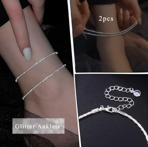 Image of Yalice 925 Sterling Silver Ankle Bracelets for Women Dainty 14K Gold Plated Anklets Set Shiny Waterproof Ankle Chain Cross Beach Foot Jewelry Gifts