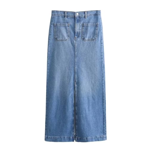 Jupe longue en jean femme couleur unie bleu style décontracté et simple
