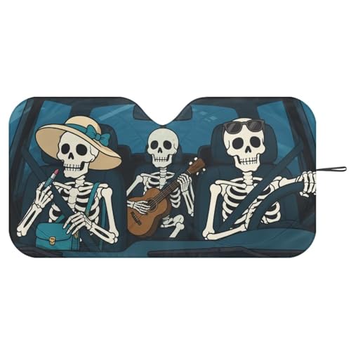 Image of Funny Skeleton Windshield Sun Shade Universal Fits Cars, SUVs, Trucks Sunshade, Keeps Your Vehicle Cool Blocks UV Rays Car Accessories for Summer, (66.53x34.44 Inches)