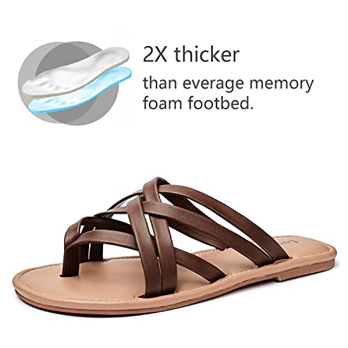Image of Luoika Women's Wide Width Flat Sandals, Flip Flop Slides Sandal Casual Strapy Sandal Slip on Summer Beach Shoes for Women.