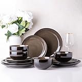 LERATIO Ceramic Dinnerware Sets for 4,Stoneware Coupe Plates and Bowls Sets,Highly Chip and Crack Resistant | Dishwasher & Microwave & Oven Safe Dishes set,Reactive Glaze Dinnerware- Service for 4