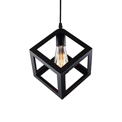 Image of JACKAL Metal Cube Shape Pendant Light Without Bulb - Pack of 1|Hanging Ceiling Light with Braided Cord|Decorative Chandelier for Home, Living Room, Indoor, Outdoor&Bar|Jhumar Lighting (Black)
