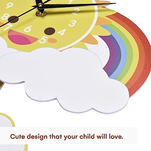 Childlike Behavior 3D Cartoon Sun & Cloud Wall Clock - Silent Decal Hanging Clock - Decoration For Living Room, Playroom, Nursery, Kids Room - Teach Kids How To Read Time - Easy To Read #TOP2