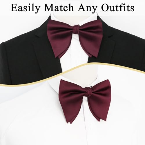 Image of Luckyvestir Oversized Bow Ties for Men, Pre Tied Clip on Men's Black Bowtie for Wedding Tuxedo Banquets Formal Wear