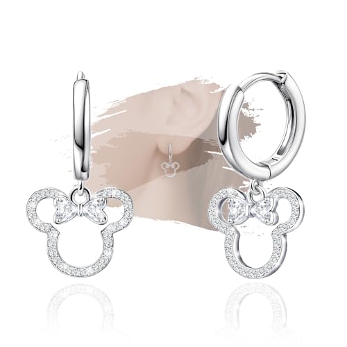 Sterling Silver Bow Mouse Earrings with Cubic Zirconia Hypoallergenic Cute Lightweight Dangle Hoop Earrings Adorable Gifts for Teens Women Daughter Granddaughter Niece
