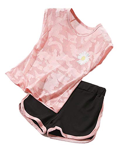 Image of Girls Short Sets with Athletic Shorts and Workout Tops Quick Dry Athletic Clothing Sets 6-13 Years