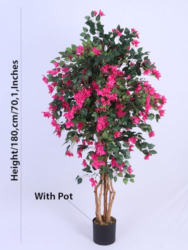 Image of Artificial Bougainvillea Flowers Plants with Pot for Interior Decor /Home Decor /Office Decor (6 Feet, Pink)