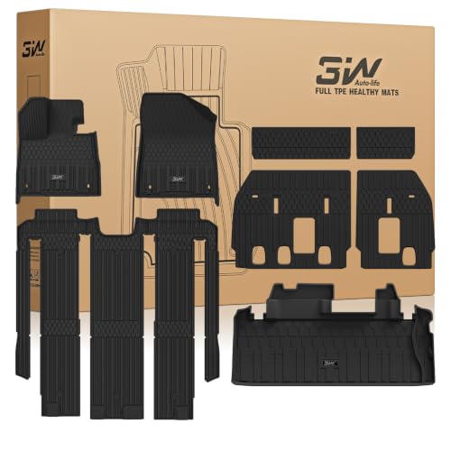 Image of 3W Floor Mats & Trunk Mat& Backrest Mats for Toyota Sienna 2021-2026 (Only for 7 Seat), TPE All Weather Custom Fit Floor Liner for Sienna 1st, 2nd and 3rd Row and Cargo Mat, Black