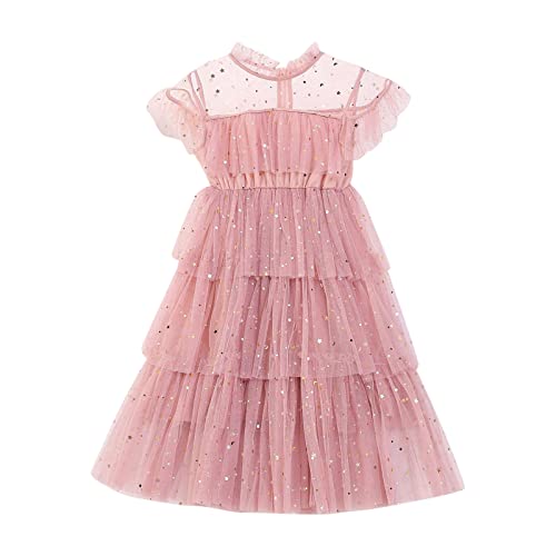 Vestido de princesa para meninas, manga mosca, estrela, lua, lantejoulas, vestido de princesa para f