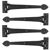 Otoolling 2 Pack 15 Inch Heavy-Duty T-Shape Strap Hinge with Screw Black Powder Coated Wrought Iron Spade Tip Strap Door Gate Hinges for Shed Barn Fence Blind Shutter Wood Frame Doors (Classic Style)