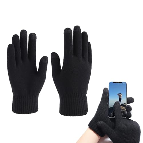 Vernerth Guantes Invierno Unisex - Touchscreen para Hombre y Mujer, Tejido Térmico Elástico Negro para Running y Uso Diario