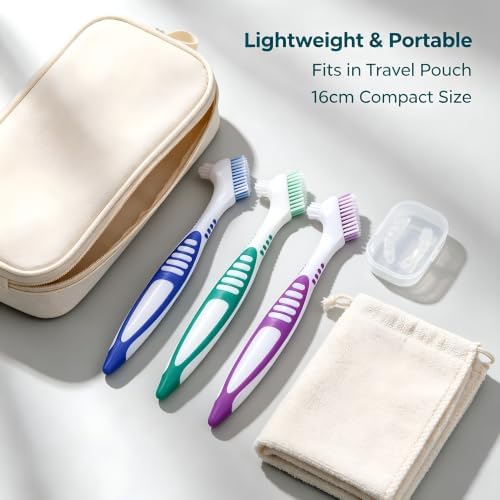 ZMoal Denture 3 Pcs Denture Cleaning Cleaning False Teeth Brushes for Denture Care Denture Cleaner with Multi Layered Bristles and Dual Angled - 4