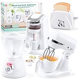 Kids Toy Kitchen Sets, Play Kitchen Accessories for Kids Ages 4-8 3-5, Kitchen Appliance Toys, Blender, Coffee Maker Machine, Mixer, Toaster, Pretend Play Toys for 4 Year Old Girls Toddlers, White