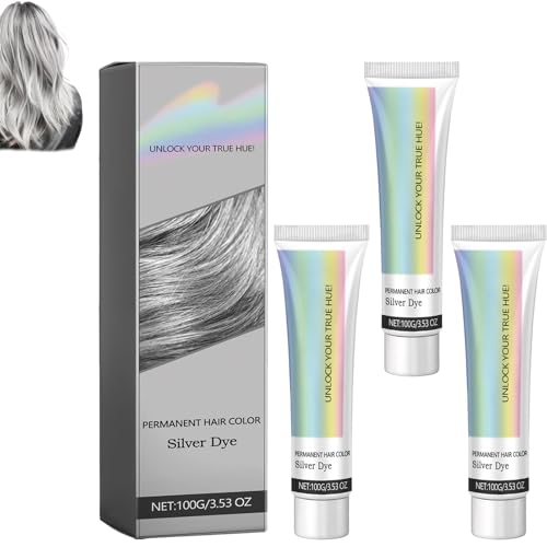 Color de cabello plateado con extracto de esencia natural, color permanente del cabello, unisex para mujeres y hombres, todo tipo de cabello (3 unidades)