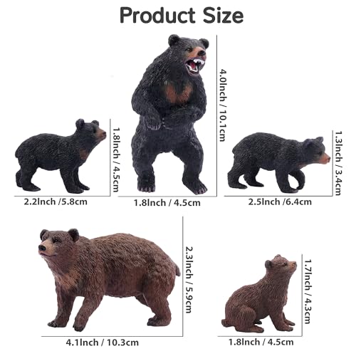 TOYMANY 6 Stück Bären Tierfiguren, Realistische Waldtier Familienfiguren Spielzeugset, enthält Braunbären und Schwarzbären, Bildung, Geburtstagsgeschenk, Weihnachtsspielzeug für Kinder